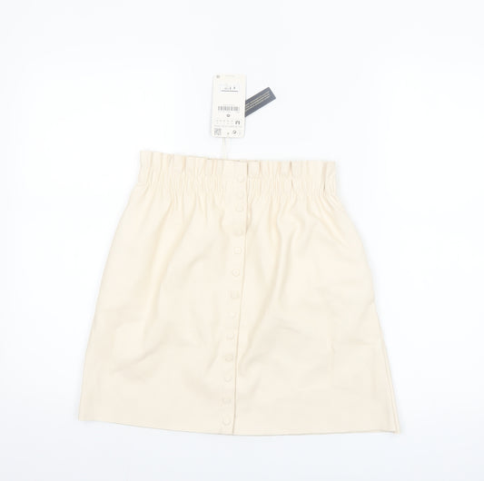 ZARA Women Beige Faux Leather Knee Length Pencil Skirt Size 12