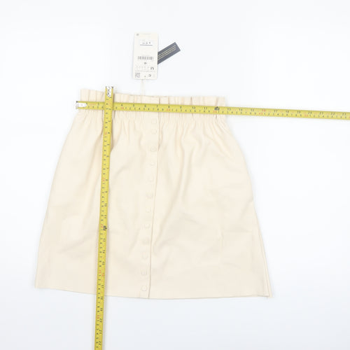 ZARA Women Beige Faux Leather Knee Length Pencil Skirt Size 12