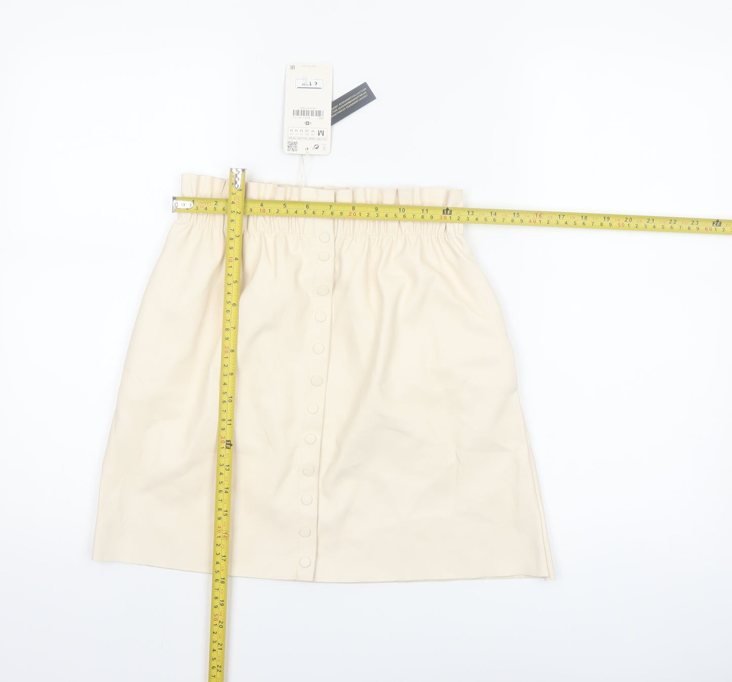 ZARA Women Beige Faux Leather Knee Length Pencil Skirt Size 12