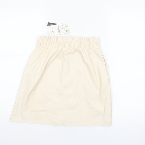 ZARA Women Beige Faux Leather Knee Length Pencil Skirt Size 12
