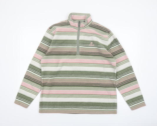 Craghoppers Womens Green Pink Striped 1/2 Zip Fleece Sweatshirt UK 16