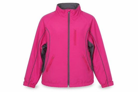 Front view of The Golf Co Women's Pink Windbreaker Jacket, size M, Polyester