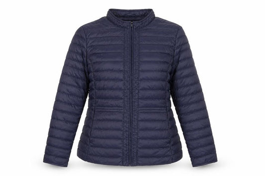 Front view of Paraphrase Women's Blue Quilted Down Puffer Jacket, size 12, M