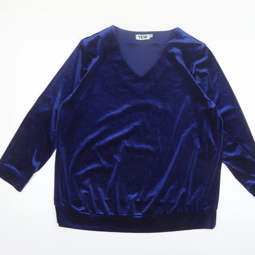 YEW Women's Blue Velvet Long Sleeve V-Neck Blouse Size L