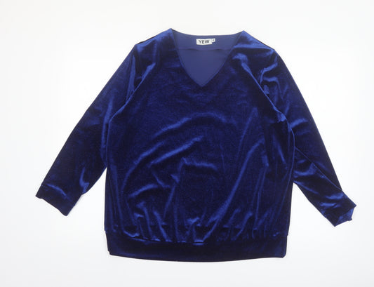 YEW Women's Blue Velvet Long Sleeve V-Neck Blouse Size L
