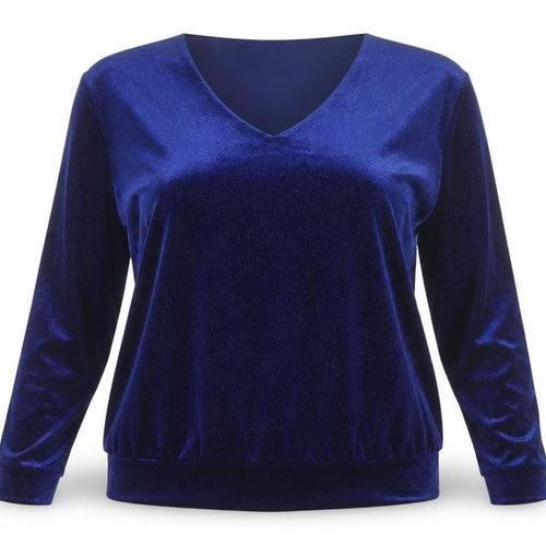 YEW Women's Blue Velvet Long Sleeve V-Neck Blouse Size L