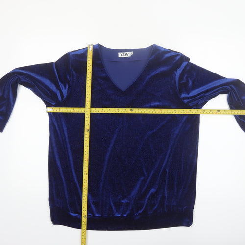 YEW Women's Blue Velvet Long Sleeve V-Neck Blouse Size L