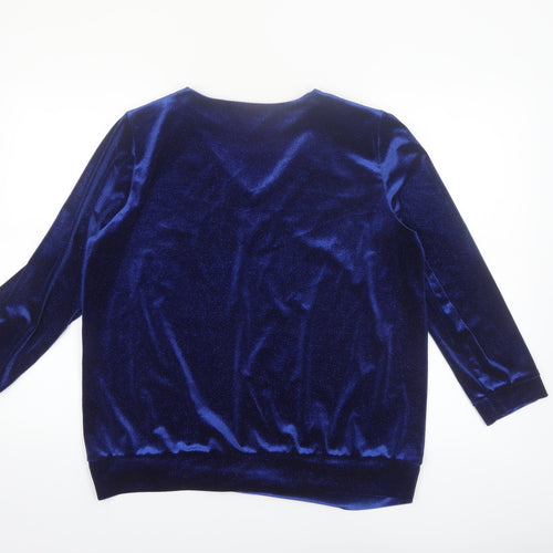 YEW Women's Blue Velvet Long Sleeve V-Neck Blouse Size L