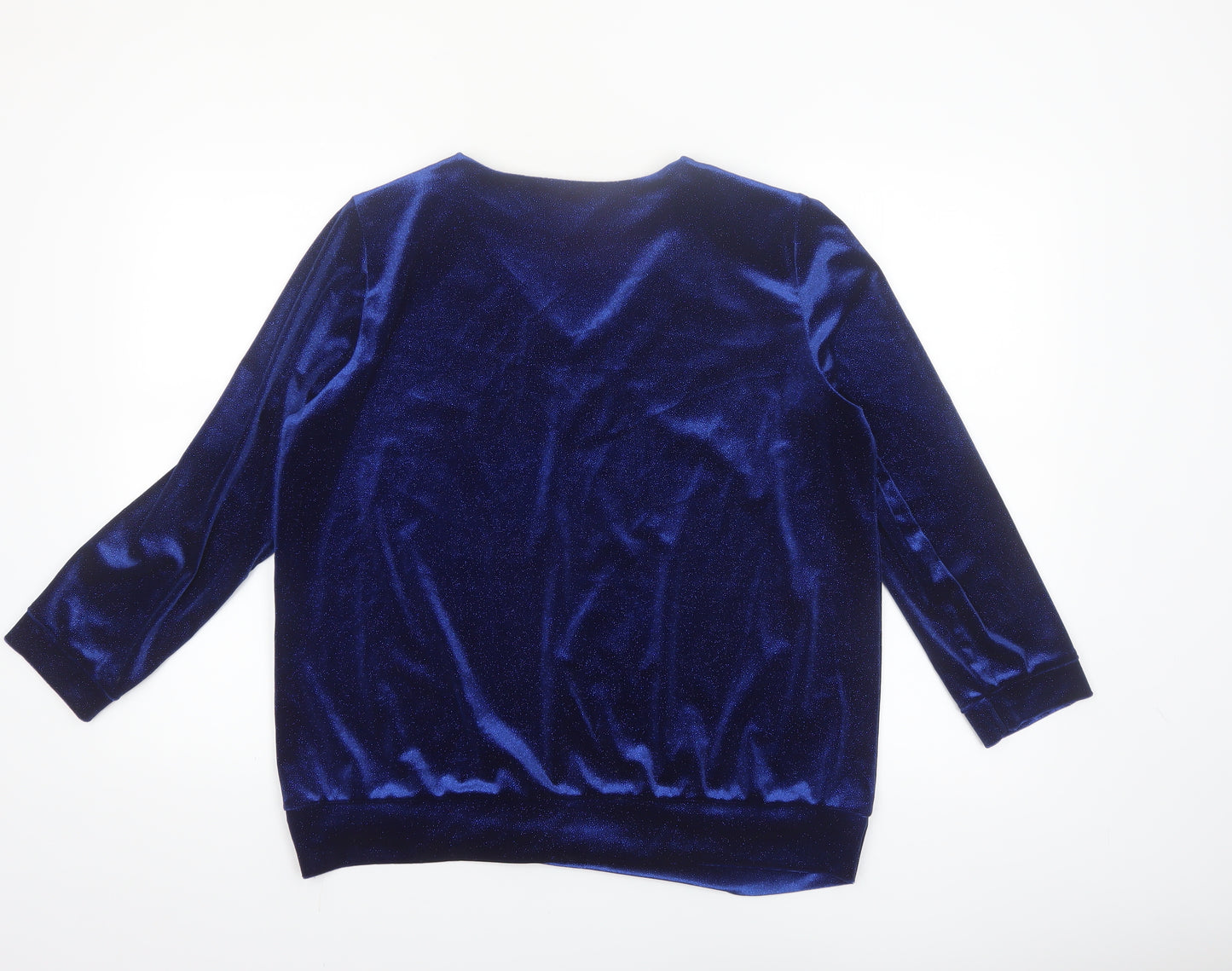 YEW Women's Blue Velvet Long Sleeve V-Neck Blouse Size L