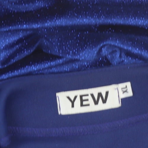 YEW Women's Blue Velvet Long Sleeve V-Neck Blouse Size L