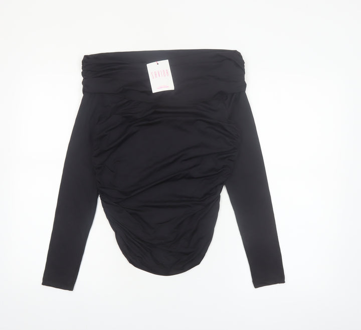 Savida Women's Black Off Shoulder Ruched Long Sleeve Blouse Size 12
