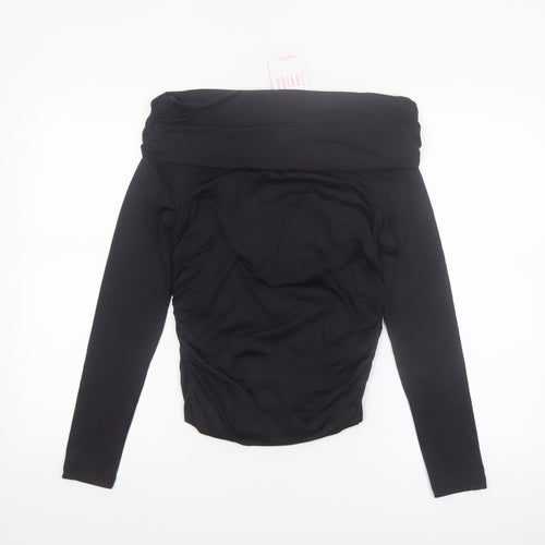 Savida Women's Black Off Shoulder Ruched Long Sleeve Blouse Size 12