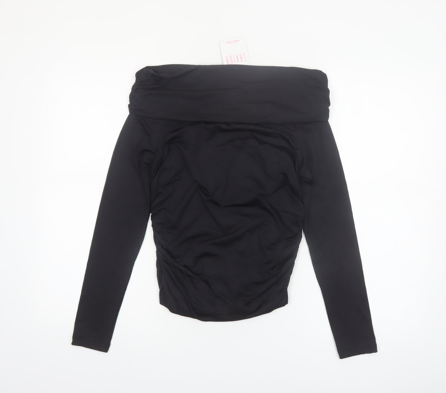 Savida Women's Black Off Shoulder Ruched Long Sleeve Blouse Size 12