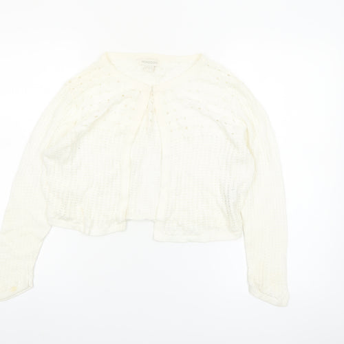 Monsoon Women’s Ivory Knit Cardigan UK 14 Crew Neck Open Knit