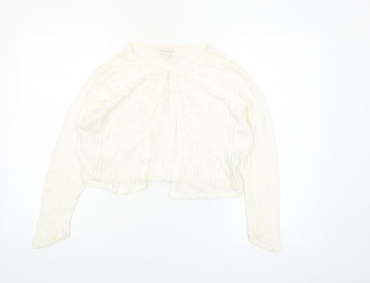 Monsoon Women’s Ivory Knit Cardigan UK 14 Crew Neck Open Knit