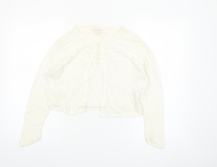 Monsoon Women’s Ivory Knit Cardigan UK 14 Crew Neck Open Knit