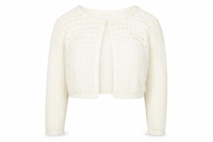 Monsoon Women’s Ivory Knit Cardigan UK 14 Crew Neck Open Knit
