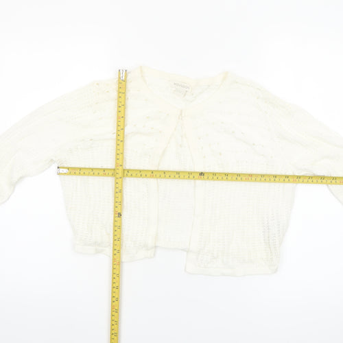Monsoon Women’s Ivory Knit Cardigan UK 14 Crew Neck Open Knit