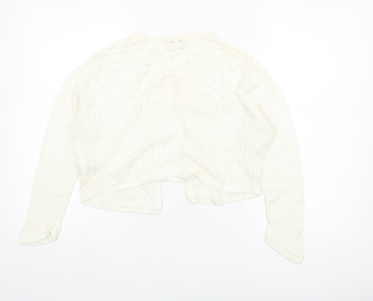 Monsoon Women’s Ivory Knit Cardigan UK 14 Crew Neck Open Knit