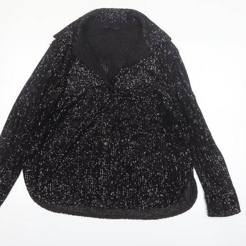 Marks and Spencer Women’s Black Sequin Button-Up Long Sleeve Top Size 16