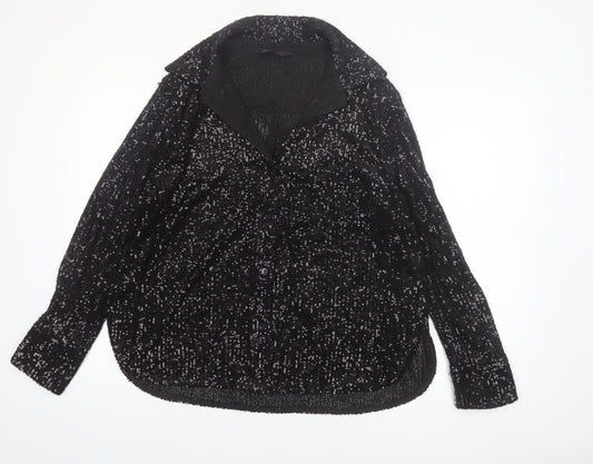 Marks and Spencer Women’s Black Sequin Button-Up Long Sleeve Top Size 16