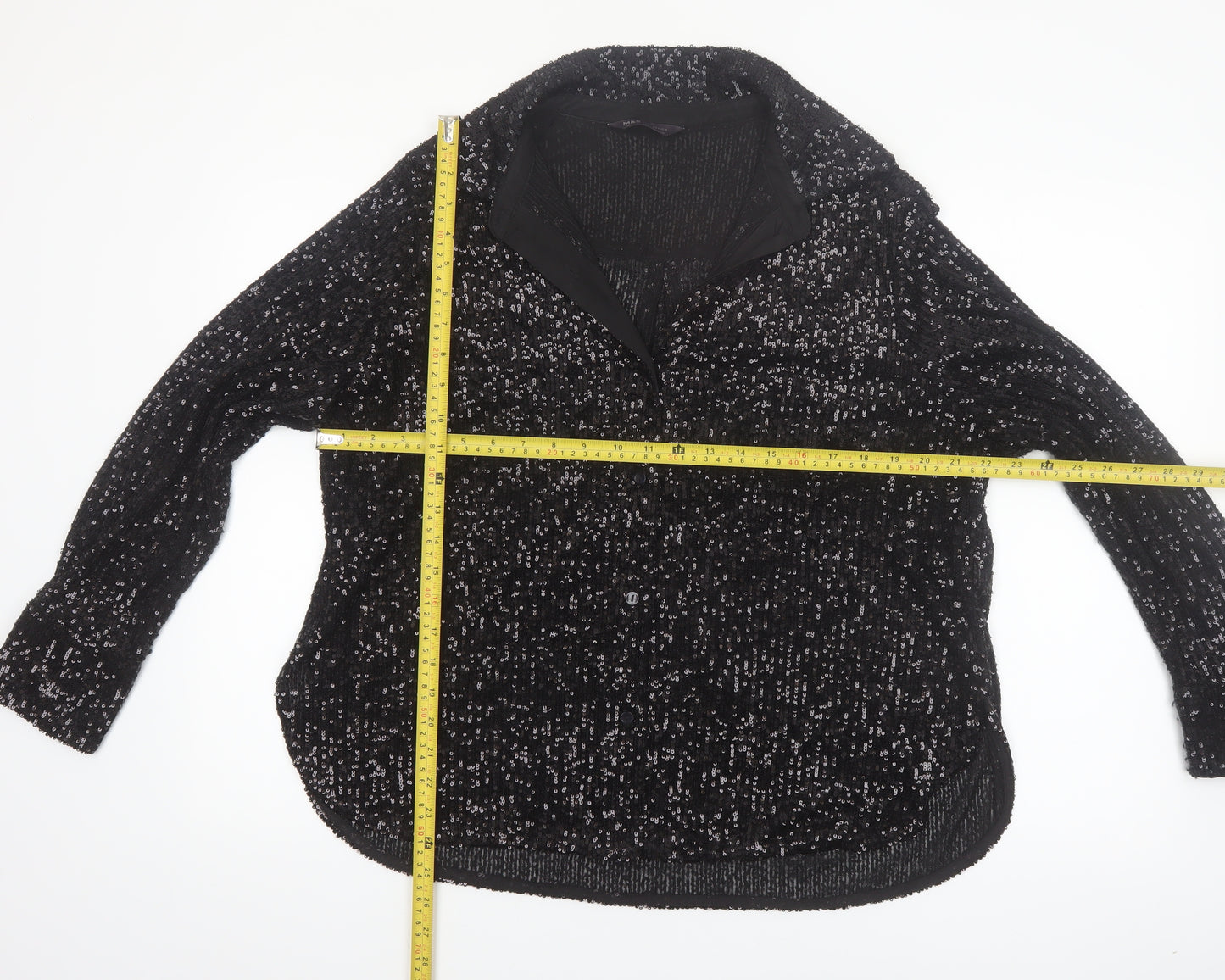 Marks and Spencer Women’s Black Sequin Button-Up Long Sleeve Top Size 16