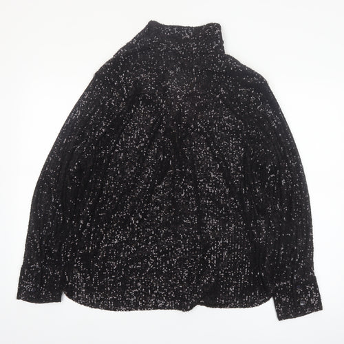 Marks and Spencer Women’s Black Sequin Button-Up Long Sleeve Top Size 16
