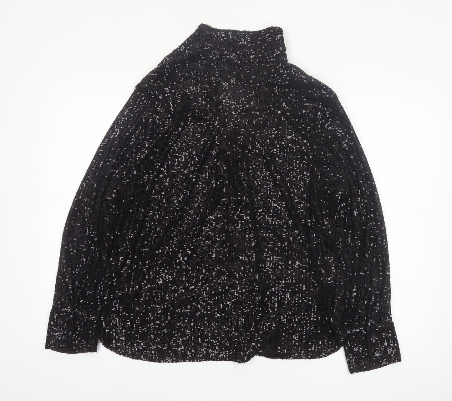 Marks and Spencer Women’s Black Sequin Button-Up Long Sleeve Top Size 16