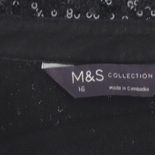 Marks and Spencer Women’s Black Sequin Button-Up Long Sleeve Top Size 16