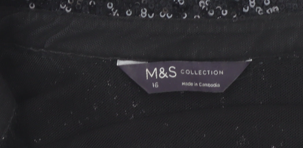 Marks and Spencer Women’s Black Sequin Button-Up Long Sleeve Top Size 16