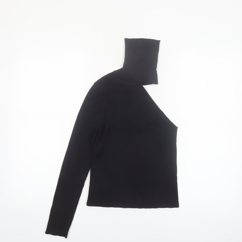 Zara Womens Black Asymmetrical High Neck Slim Fit Jumper Size 12