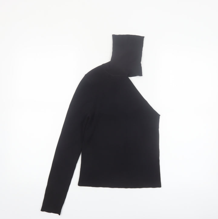 Zara Womens Black Asymmetrical High Neck Slim Fit Jumper Size 12