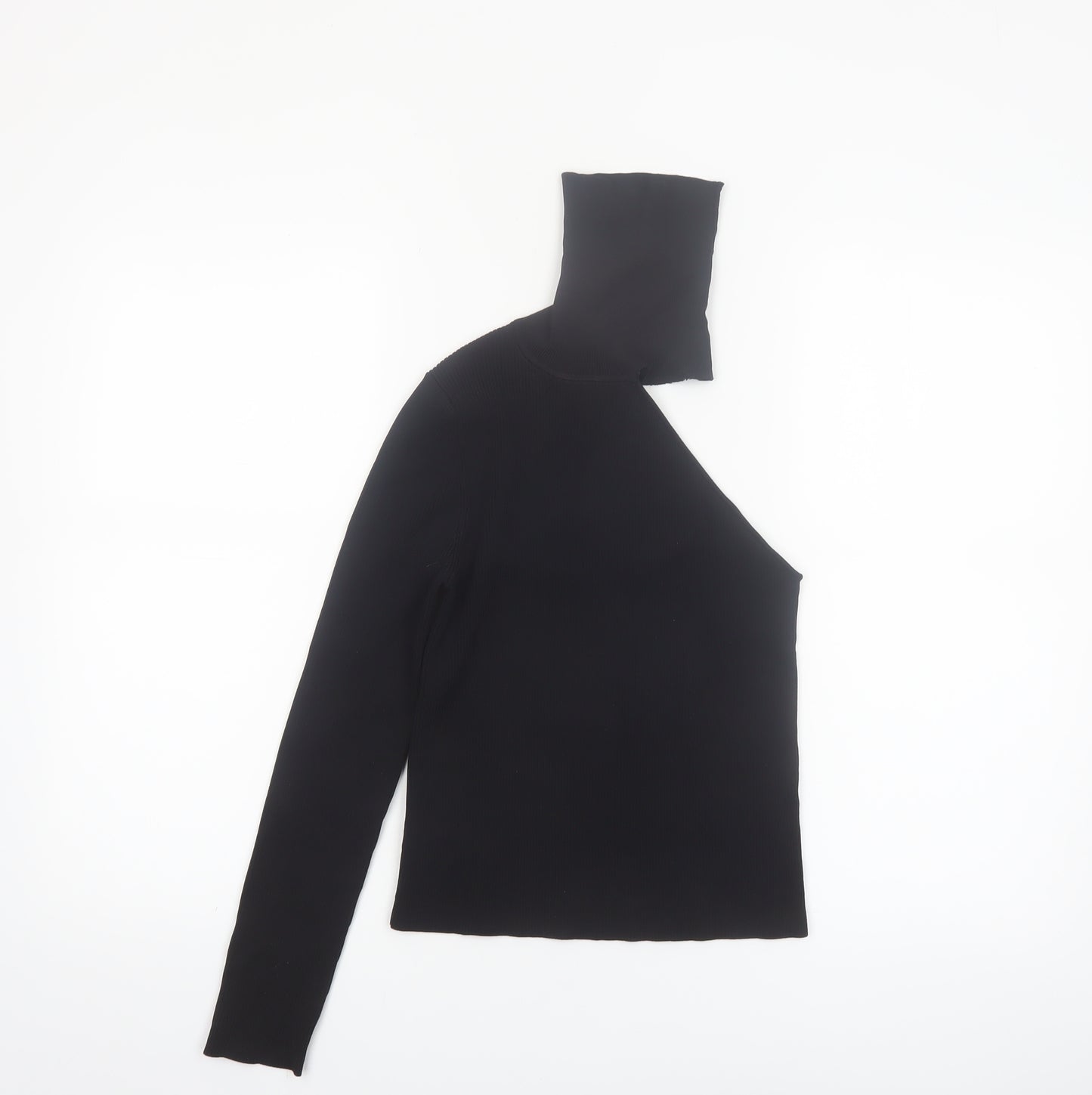 Zara Womens Black Asymmetrical High Neck Slim Fit Jumper Size 12