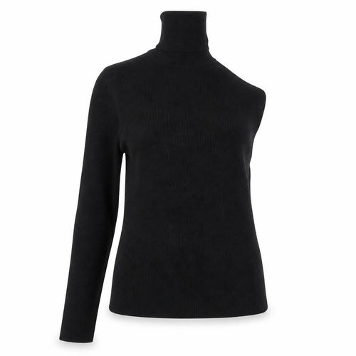 Zara Womens Black Asymmetrical High Neck Slim Fit Jumper Size 12