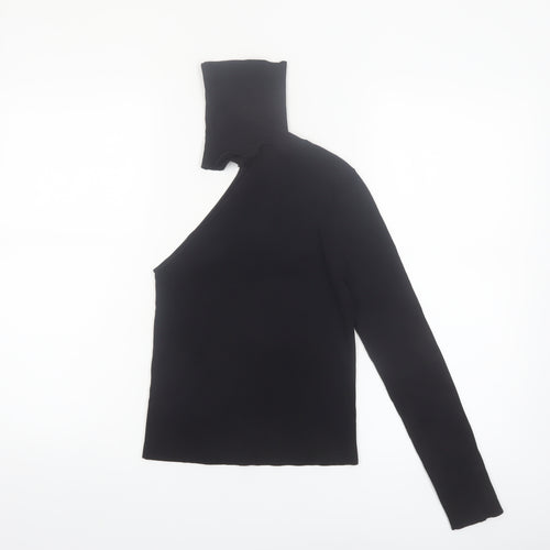 Zara Womens Black Asymmetrical High Neck Slim Fit Jumper Size 12