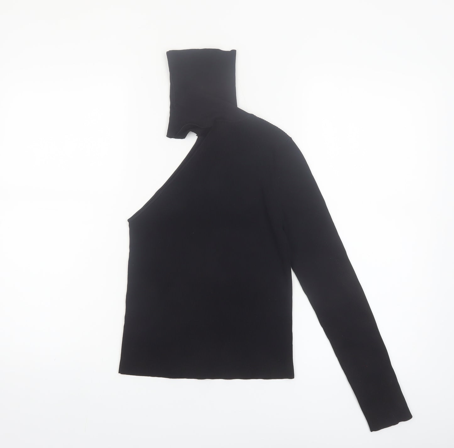 Zara Womens Black Asymmetrical High Neck Slim Fit Jumper Size 12