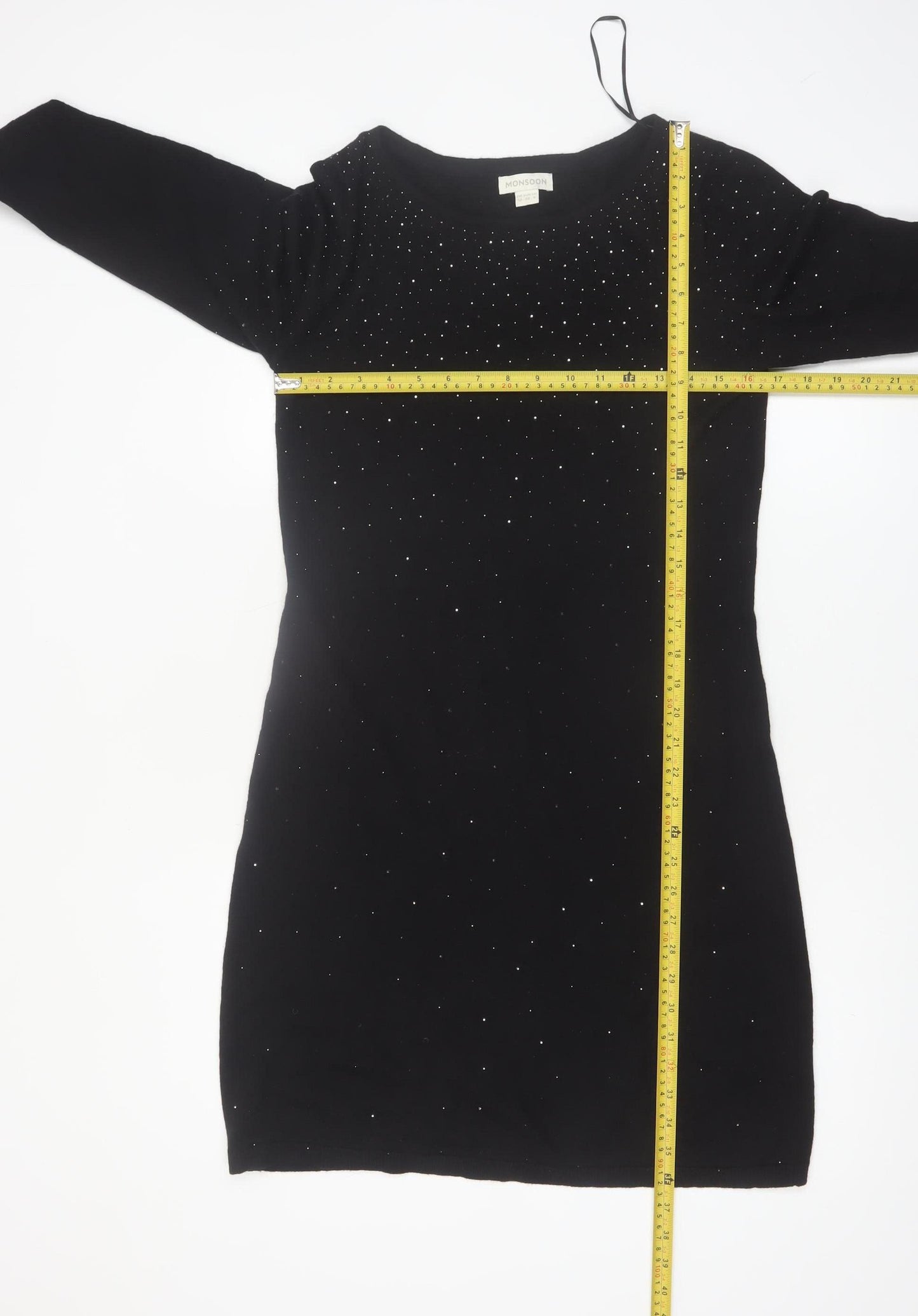 Monsoon Women's Black Size 10 Beaded Knit Bodycon Dress