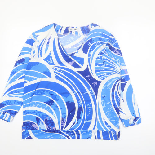 Gerard Women's Blue Geometric V-Neck Long Sleeve Tunic Blouse Size 12