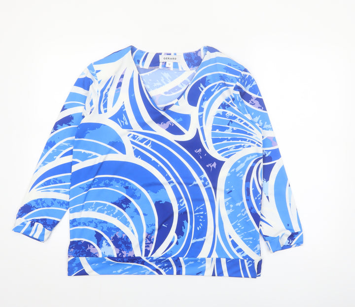 Gerard Women's Blue Geometric V-Neck Long Sleeve Tunic Blouse Size 12