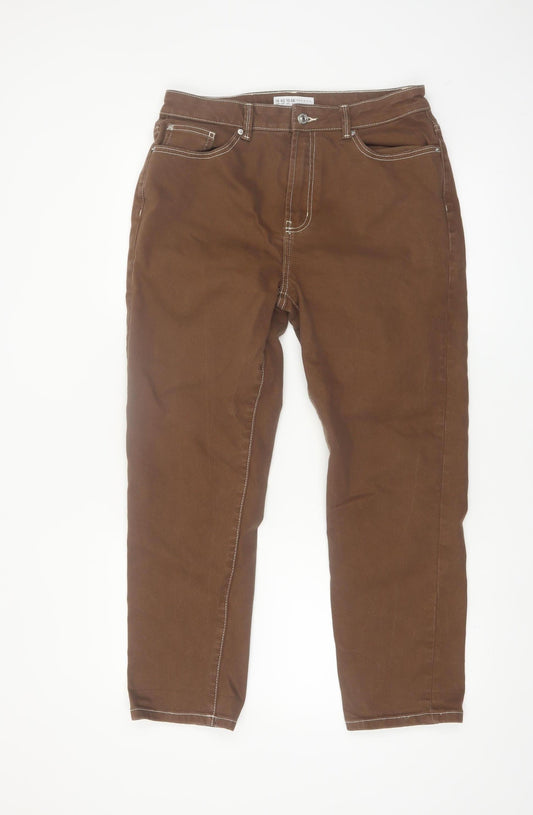 Primark Women Brown Straight Jeans Size 14 Stretch Denim