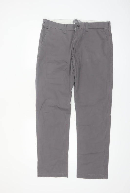 Marks and Spencer Men's Grey Straight Chino Trousers 34W 31L