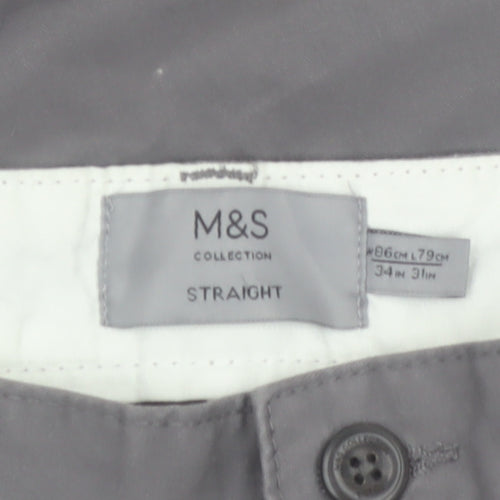 Marks and Spencer Men's Grey Straight Chino Trousers 34W 31L