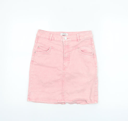 Bershka Women’s Pink Denim Short High Rise Skirt Size 10