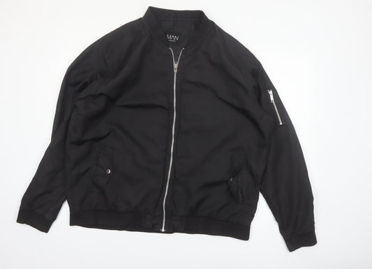 boohooMAN Men's Black 3XL Bomber Jacket Full Zip Casual Polyester