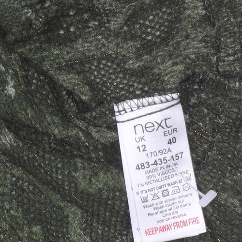 Next Women Green Animal Print A-Line Puff Sleeve Knee Length Dress Size 12