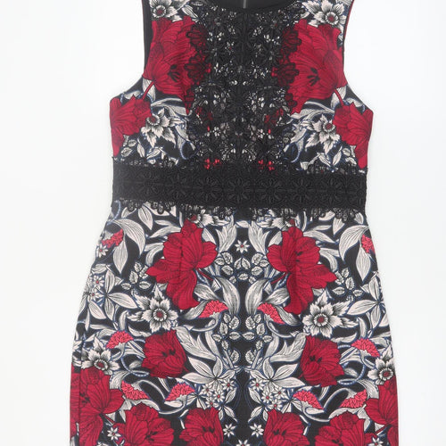 Warehouse Women's Multicoloured Floral Lace Shift Dress UK 14