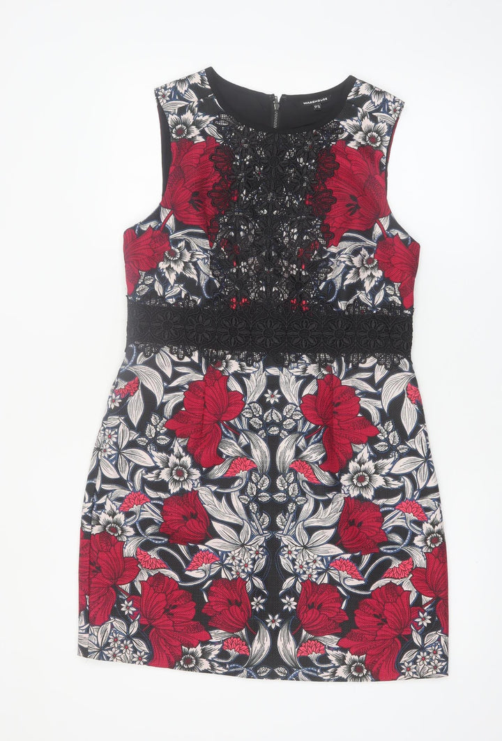 Warehouse Women's Multicoloured Floral Lace Shift Dress UK 14