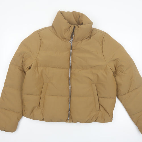 ONLY Women’s Brown Short Puffer Jacket L Zip Padded Winter Coat