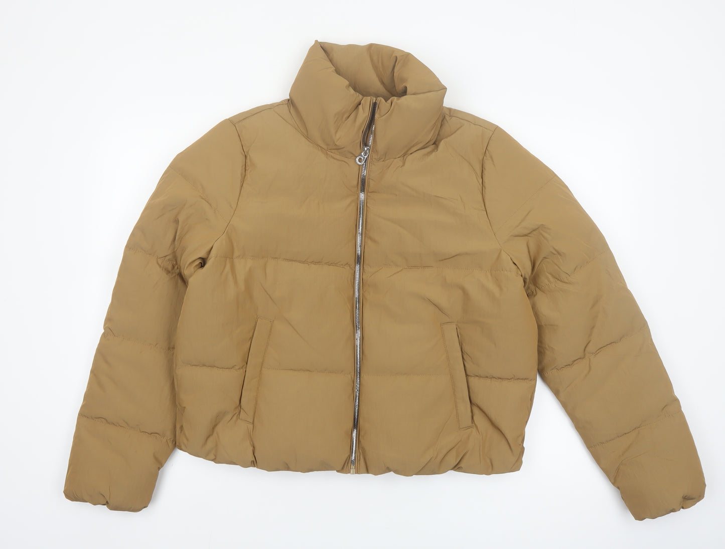 ONLY Women’s Brown Short Puffer Jacket L Zip Padded Winter Coat