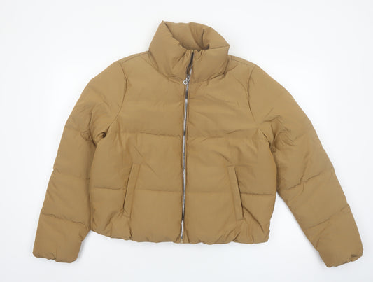 ONLY Women’s Brown Short Puffer Jacket L Zip Padded Winter Coat